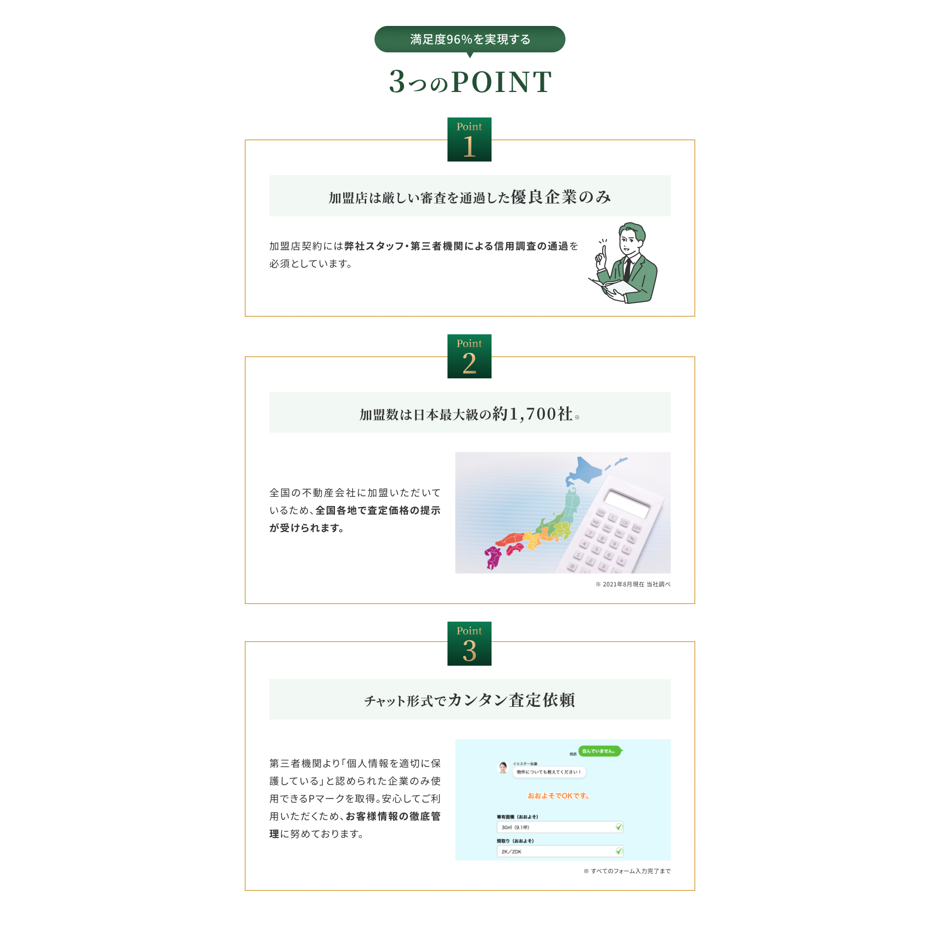 満足度96％を実現する3つのPOINT